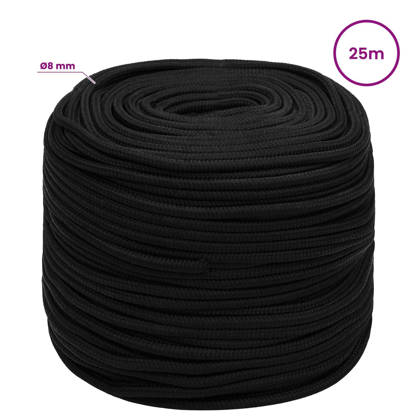 Multipurpose Utility Rope 8 mm 25 m Black Polyester