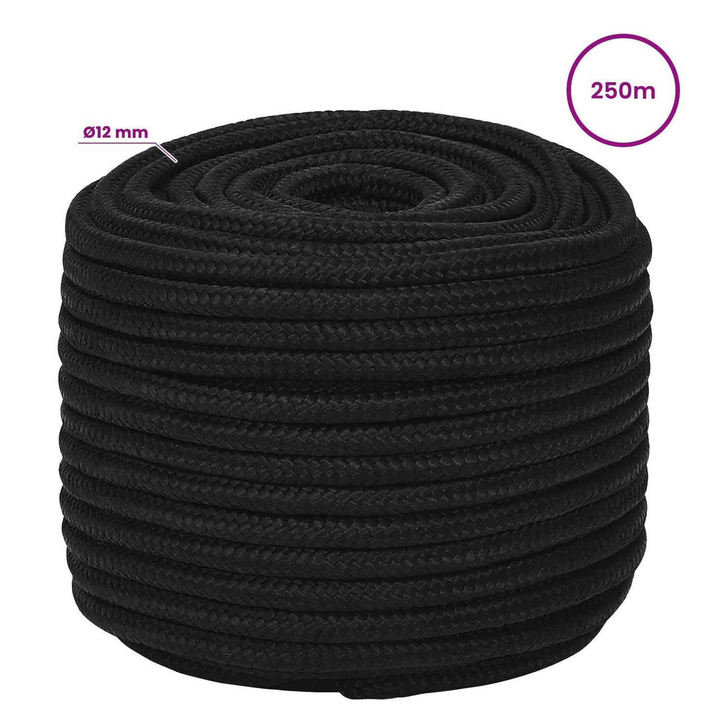 Multipurpose Utility Rope 12 mm 250 m Black Polyester