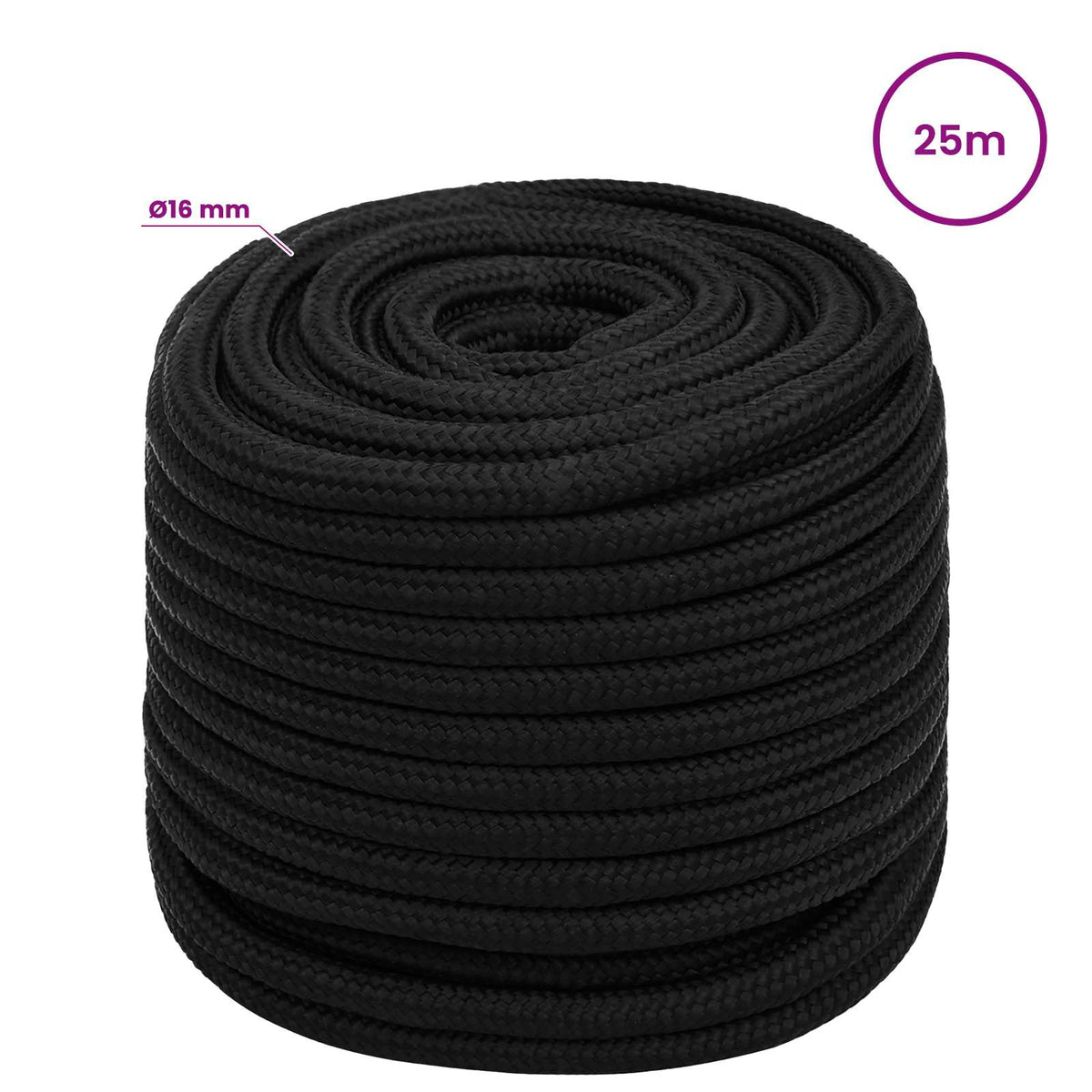Multipurpose Utility Rope 16 mm 25 m Black Polyester