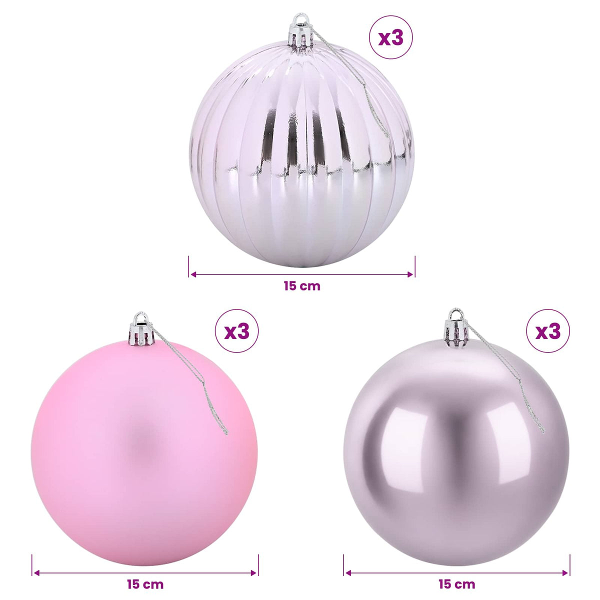 Christmas Ball Set XL 9 pcs Pink Dia. 15 cm Plastic