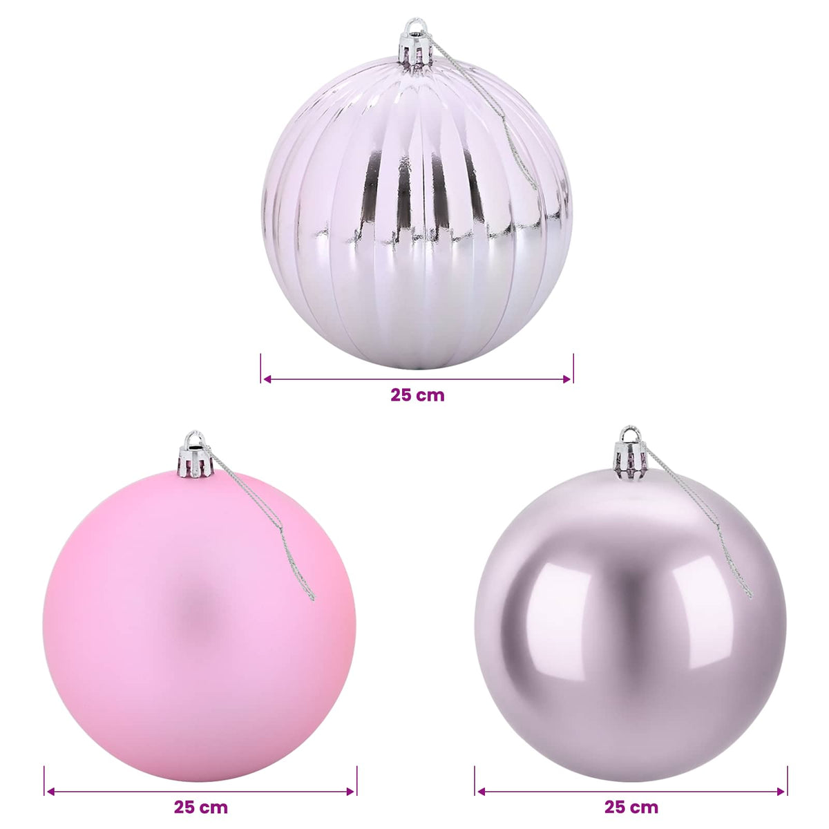 Christmas Ball Set XXL 3 pcs Pink Dia. 25 cm Plastic
