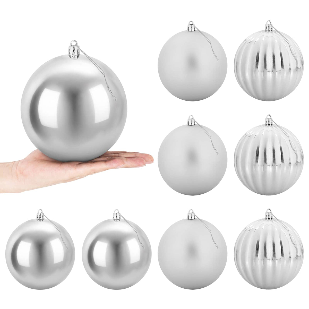 Christmas Ball Set XL 9 pcs Silver Dia. 15 cm Plastic