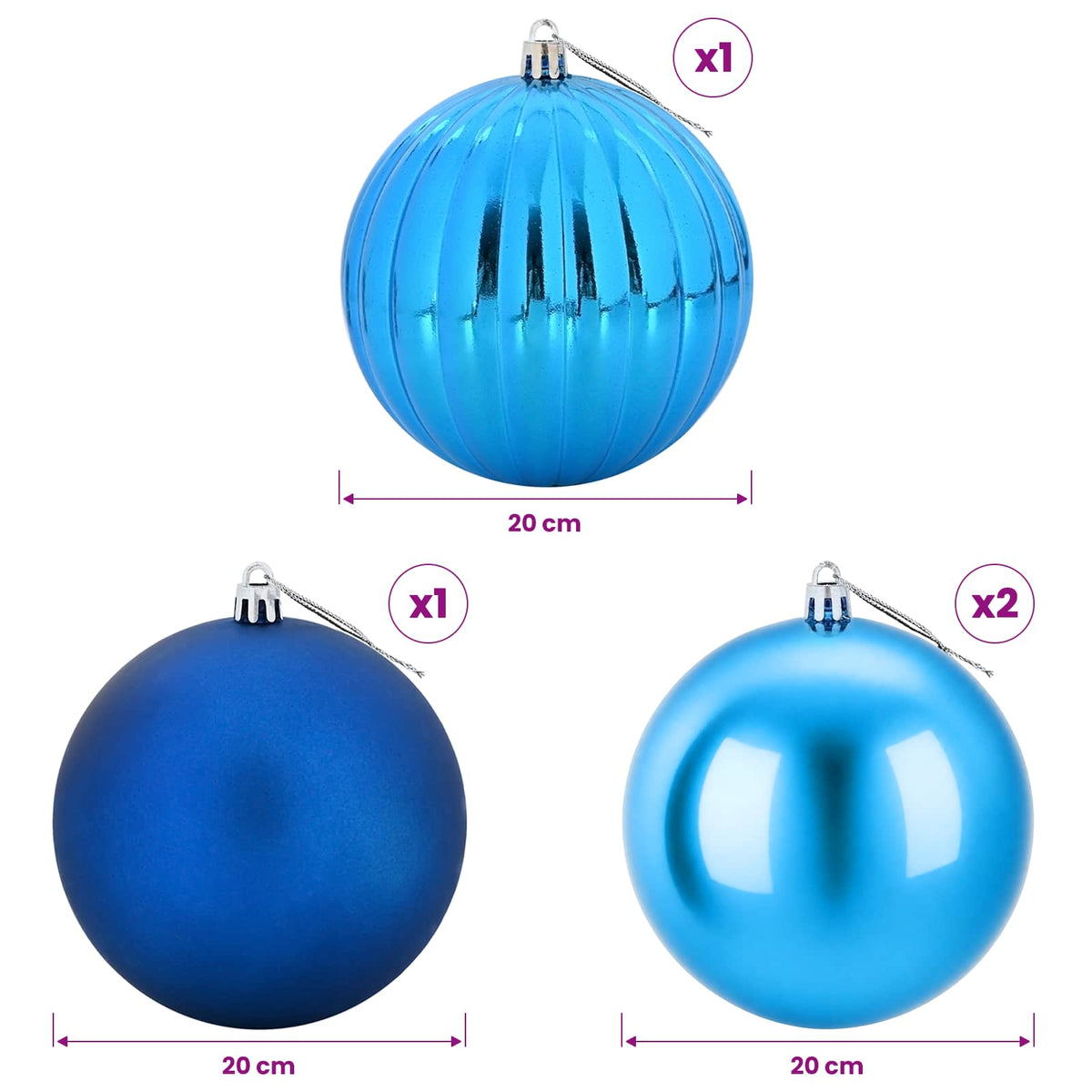 Christmas Ball Set XXL 4 pcs Blue Dia. 20 cm Plastic