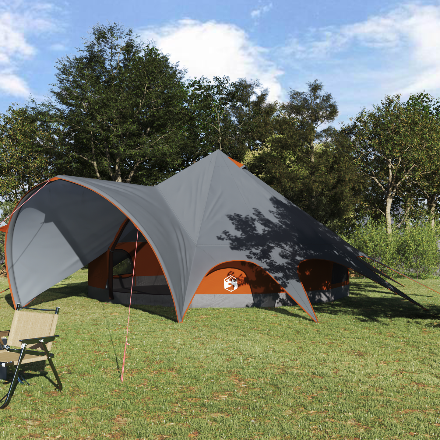 Teepee Tent 7-Person Grey and Orange 600 x 600 x 347 cm