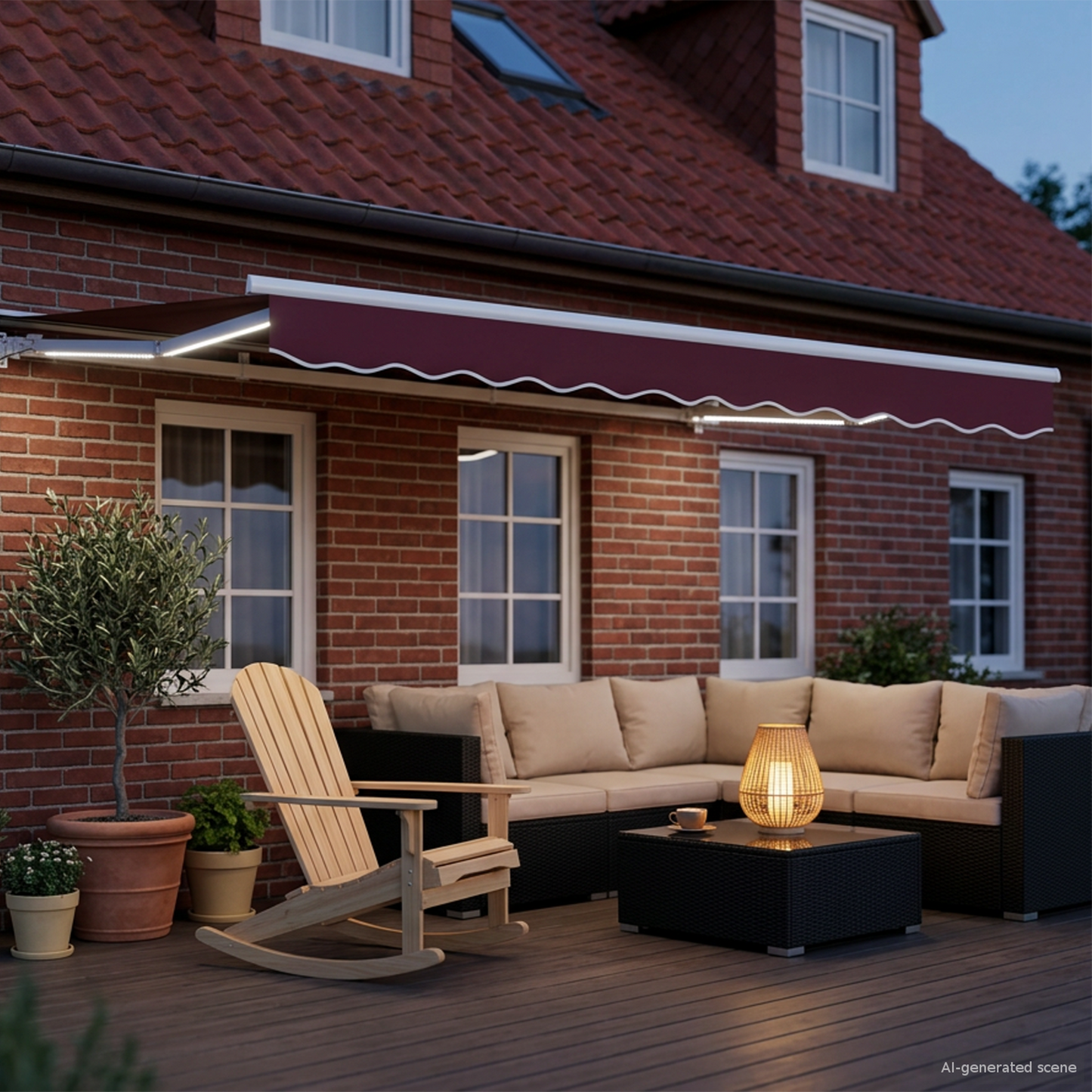 Manual Awning Frame with LEDs Burgundy and White 3.5 x 2.5 m