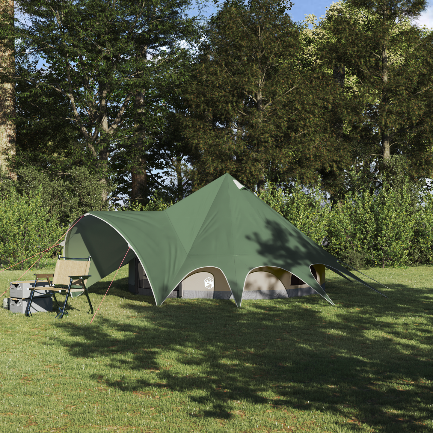 Teepee Tent 3-Person Green and Grey 312 x 312 x 197 cm