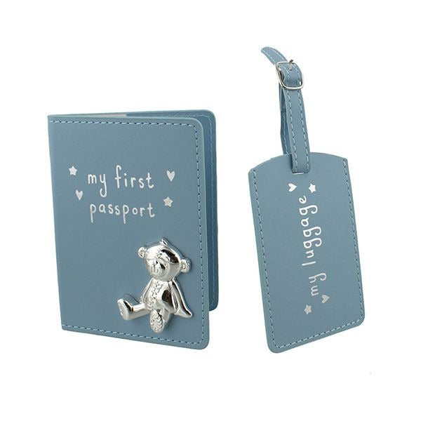Button Corner Pu My First Passport &amp; Luggage Tag - Blue