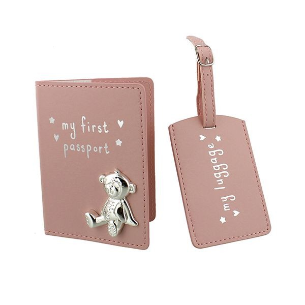Button Corner Pu My First Passport &amp; Luggage Tag - Pink
