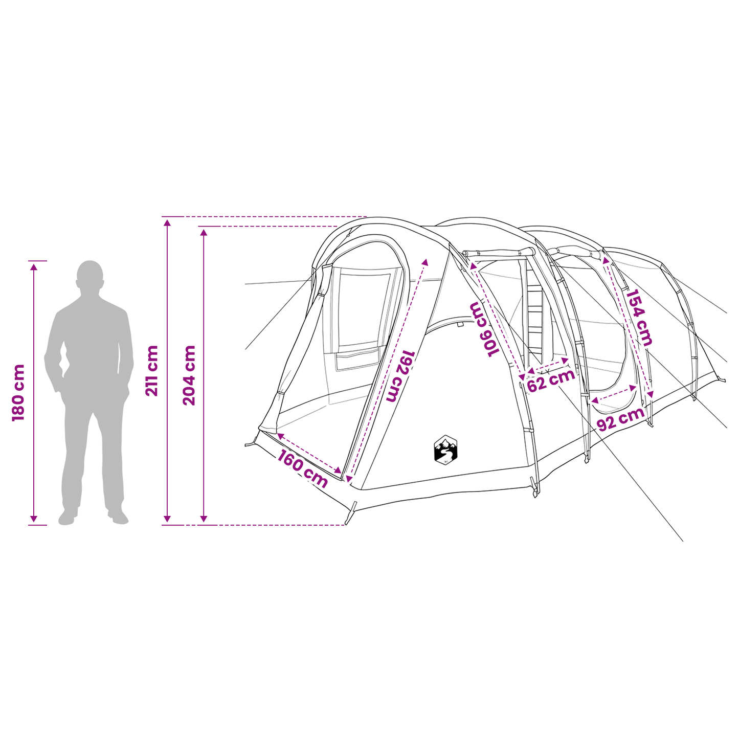 Tunnel Tent Grey and Orange 505 x 330 x 204 cm