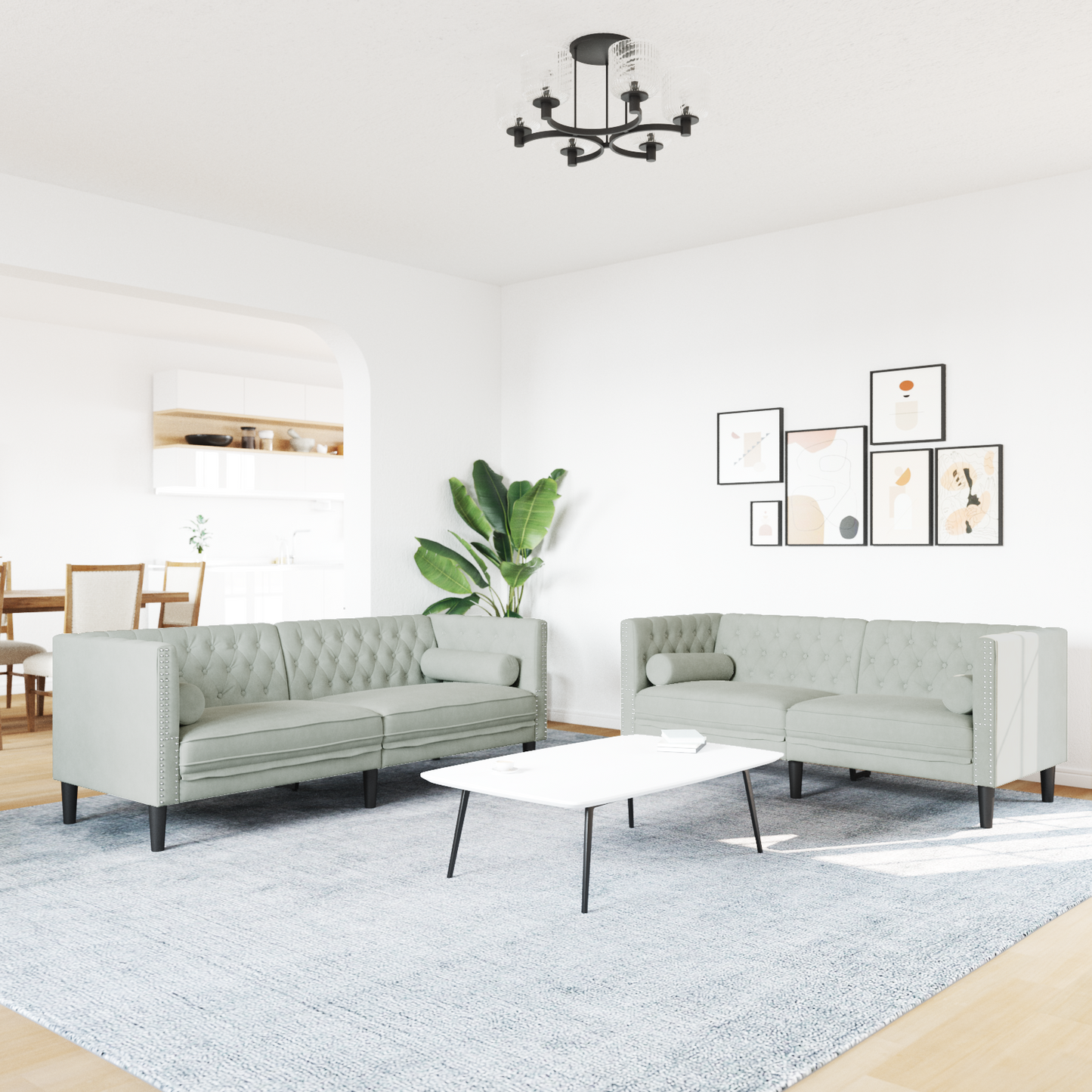 Living Room Couch 2 pcs Light Grey 194 x 74.5 x 70.5 cm Velvet