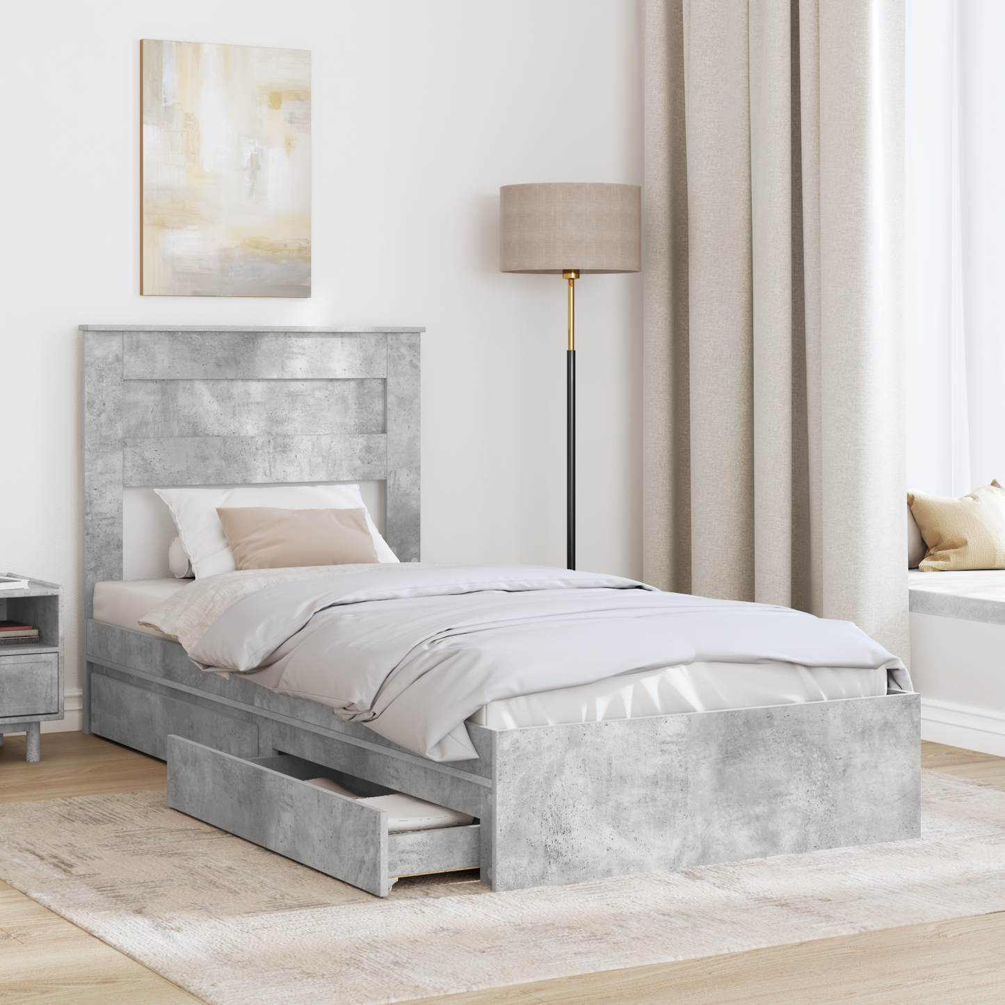 Storage Bed Concrete Grey 75 x 190 cm Engineered Wood