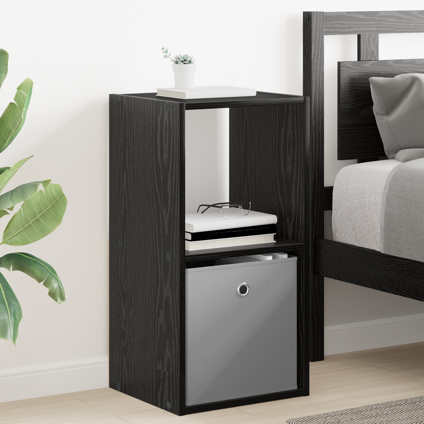Bedside Table 2 pcs Black Oak 35 x 32 x 68.5 cm Engineered Wood