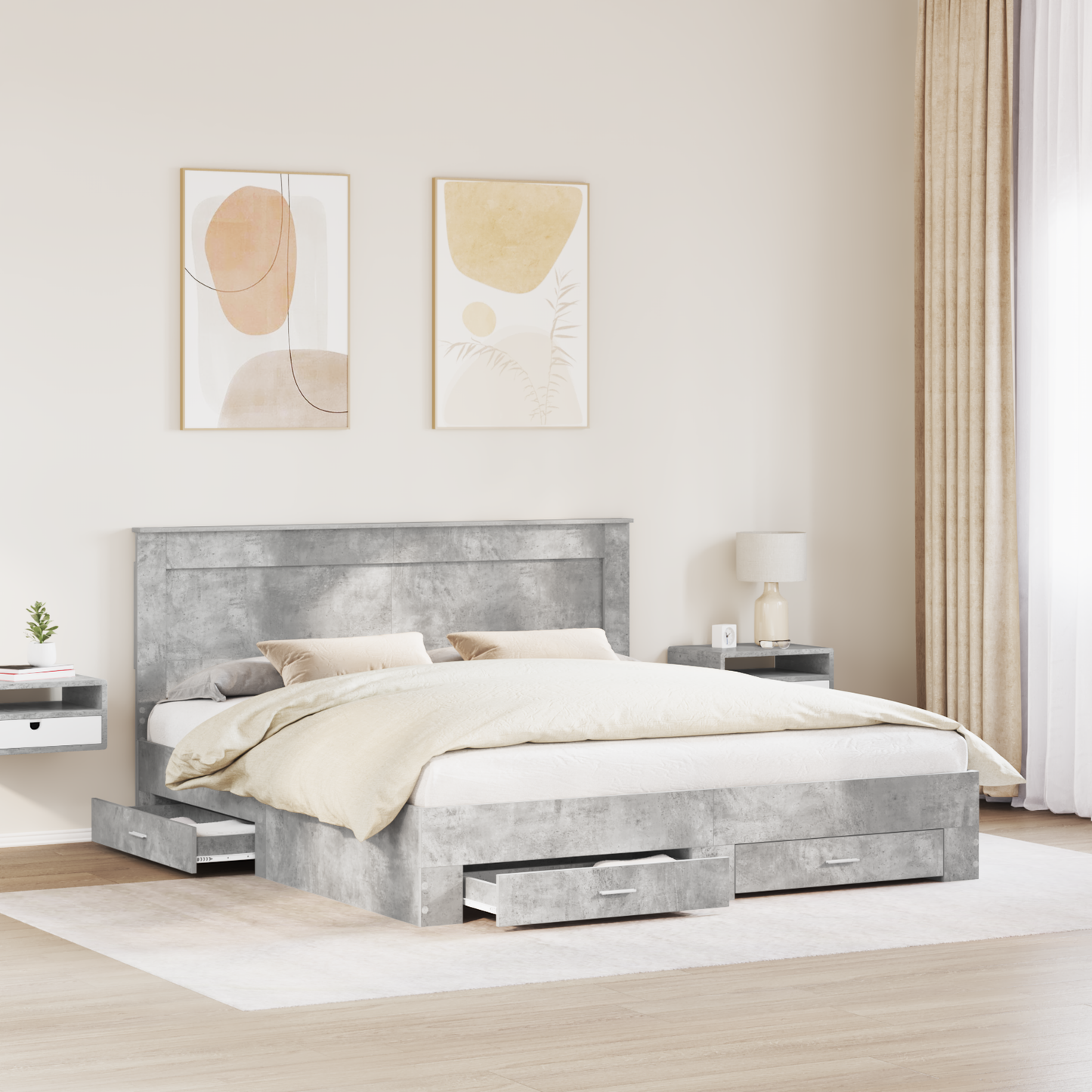 Bed Frame Concrete Grey 180 x 200 cm Engineered Wood