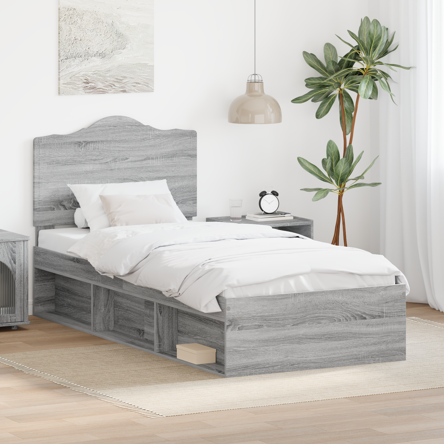 Bed Frame Grey Sonoma 75 x 190 cm Solid Pine Wood