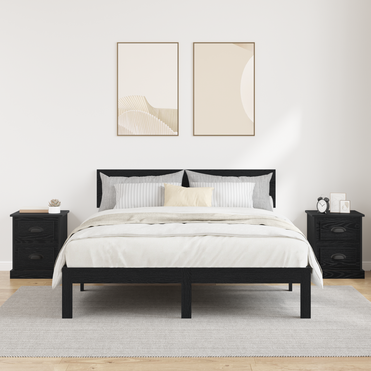 Bedside Cabinet with Drawer 2 pcs Black Oak 39 x 39 x 47.5 cm