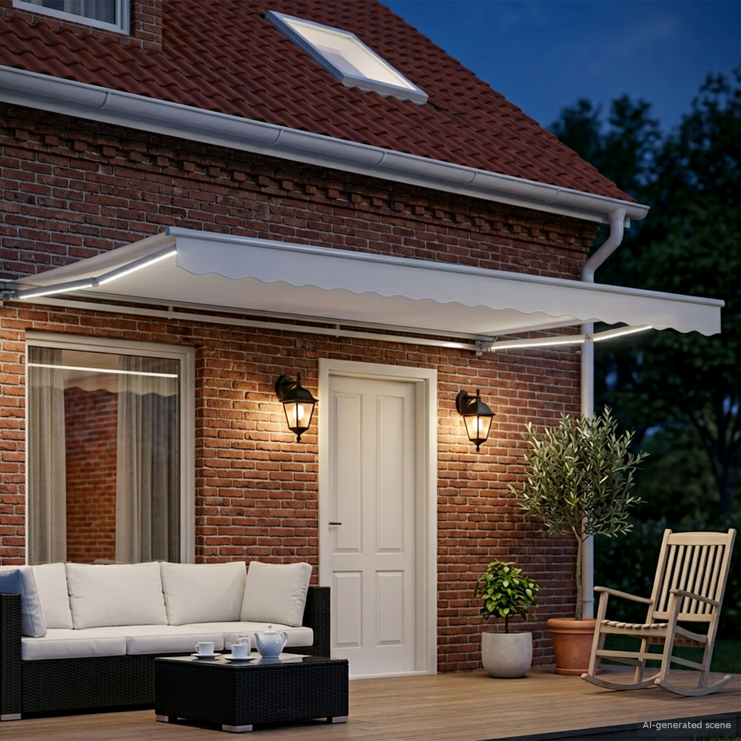 Manual Awning Frame with LEDs White 4.5 x 3.5 m