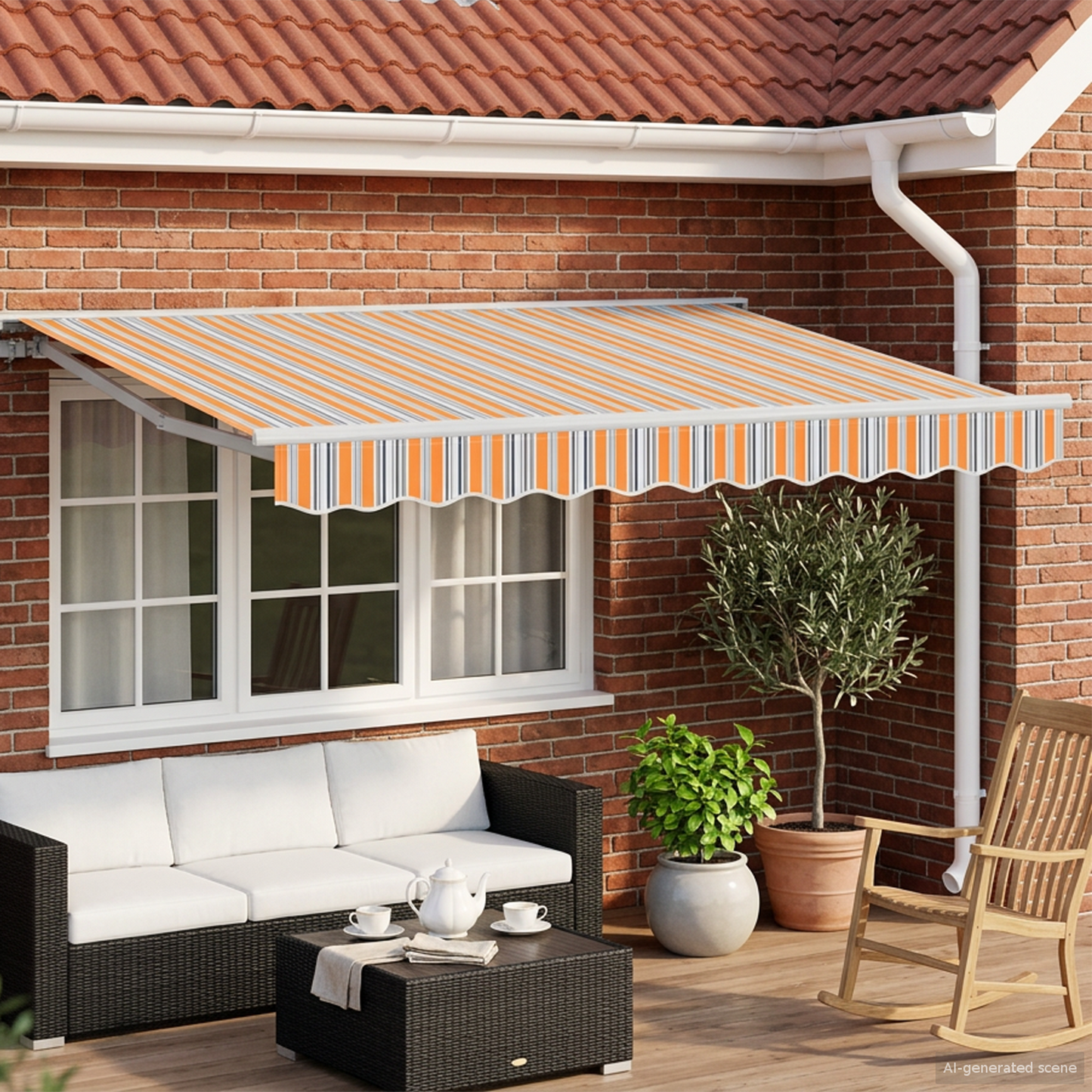 Manual Awning Frame with LEDs Blue, Orange and White 3 x 2.5 m