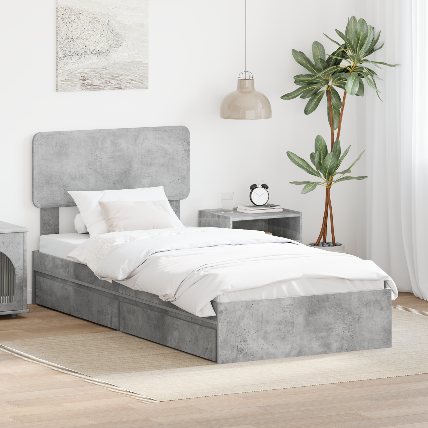 Storage Bed Concrete Grey 70 x 190 cm Engineered Wood