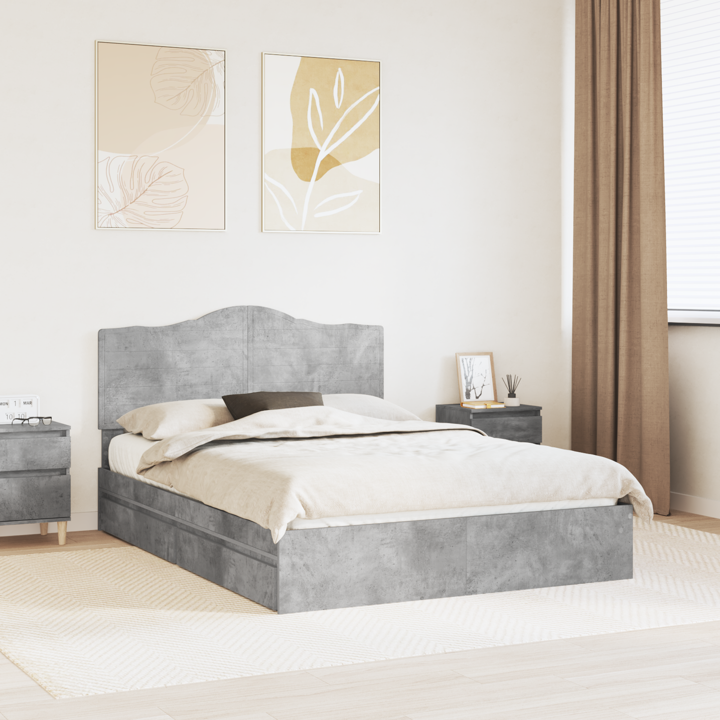 Storage Bed Concrete Grey 150 x 200 cm Engineered Wood