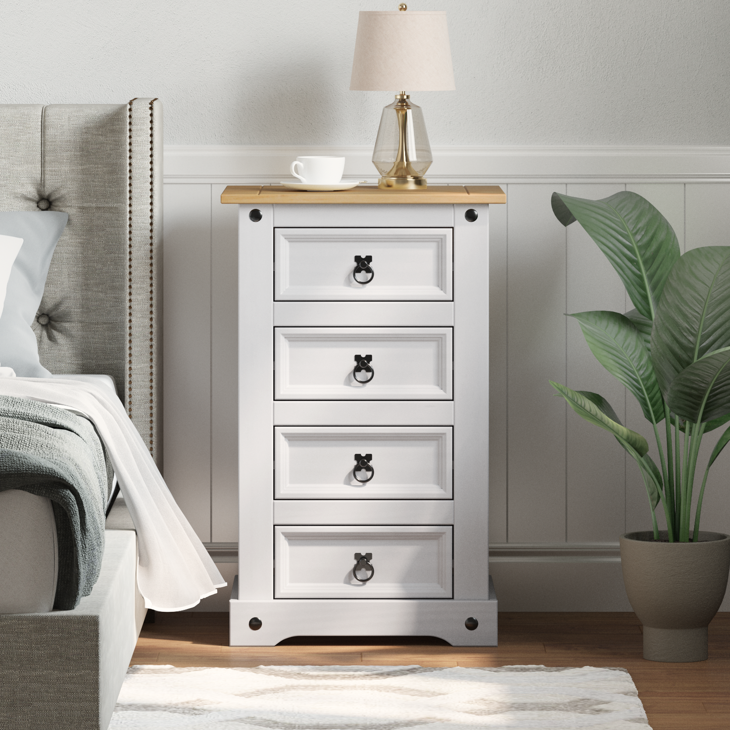 Bedside Table Corona White 53 x 39 x 84 cm Solid Pine Wood