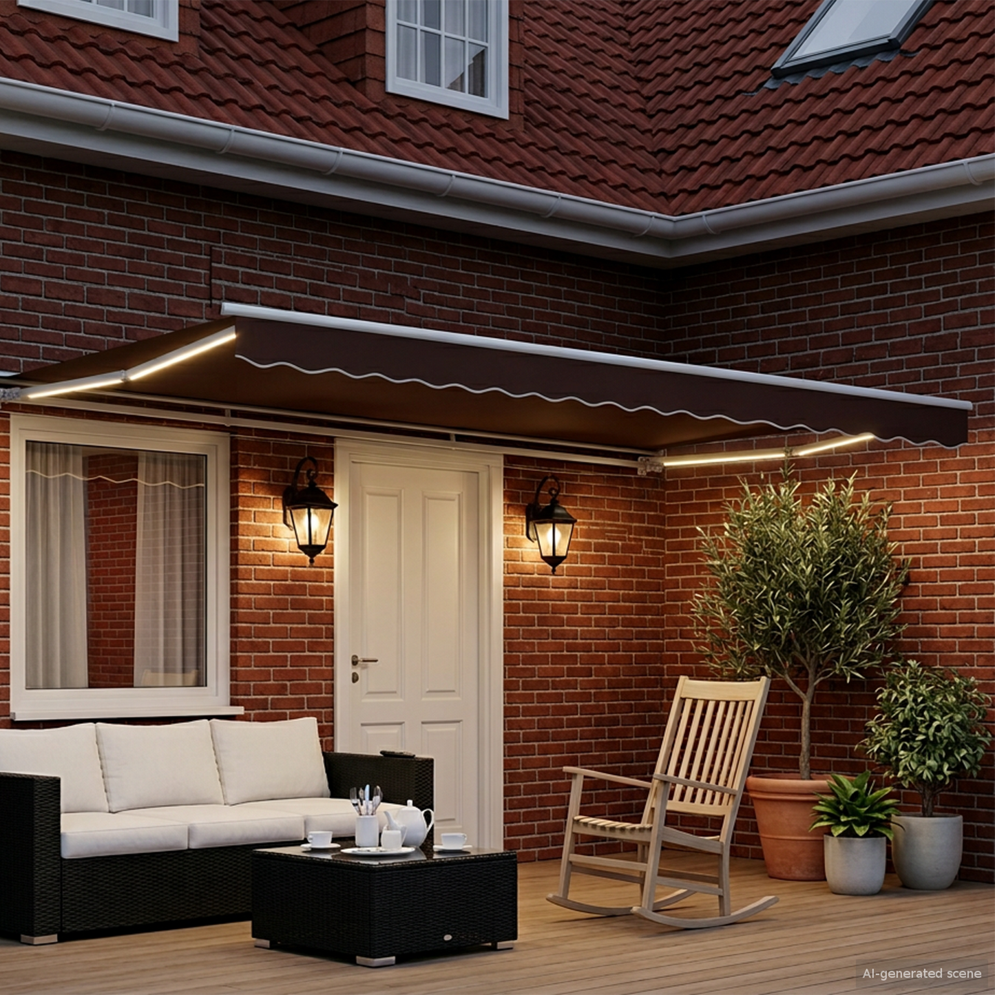 Manual Awning Frame with LEDs Brown and White 4.5 x 3.5 m