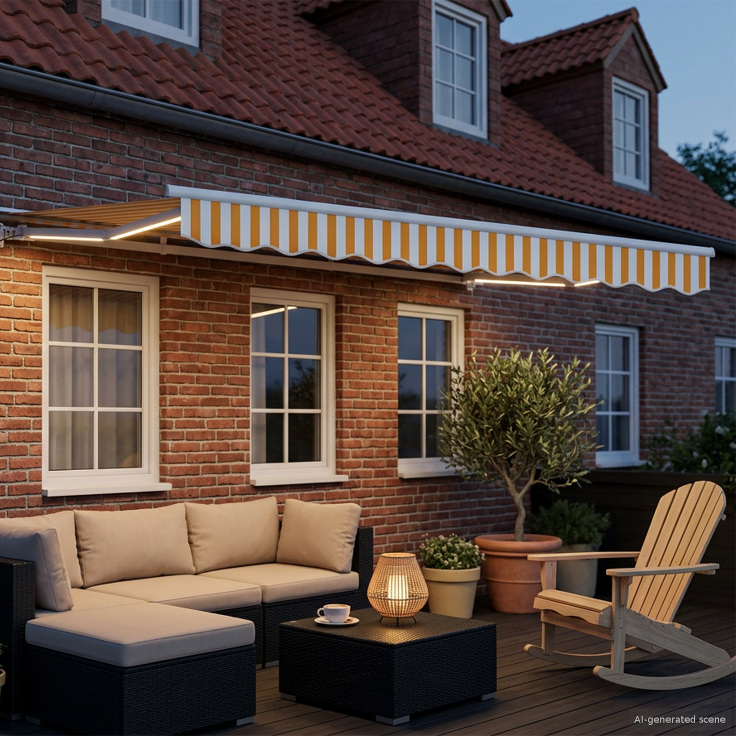 Manual Awning Frame with LEDs Yellow and White 3 x 2.5 m