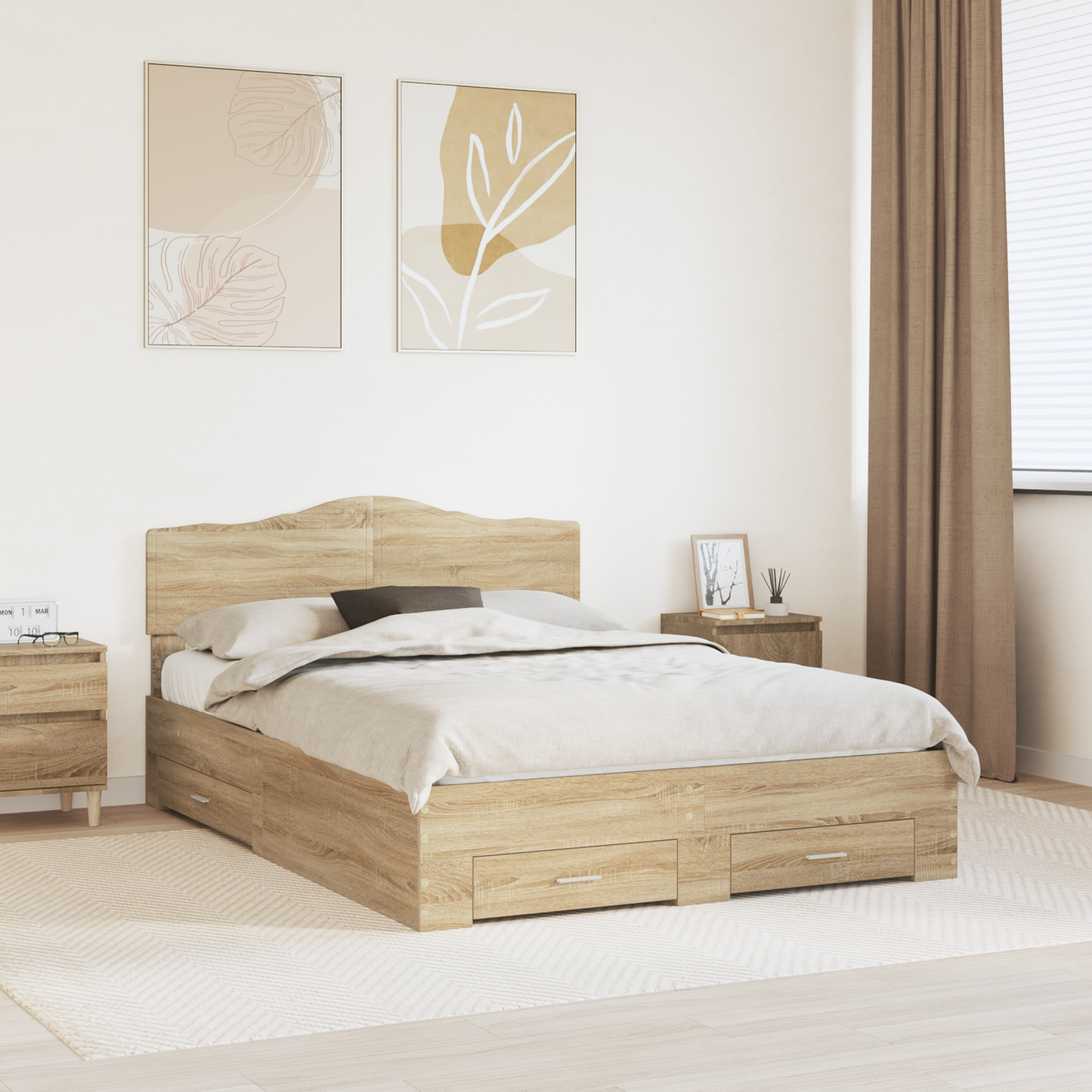 Bed Frame with Drawer Sonoma Oak 150 x 200 cm Engineered Wood