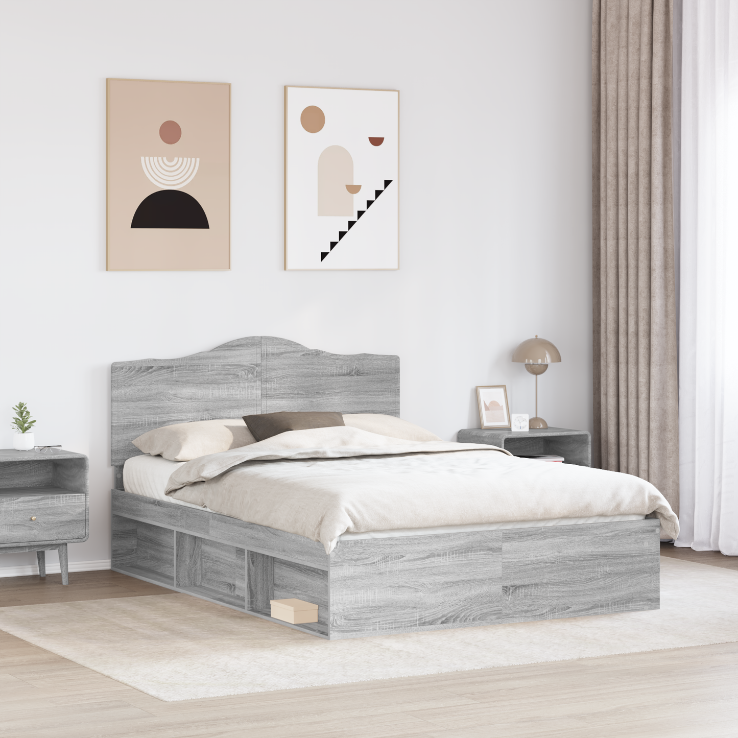 Bed Frame Grey Sonoma 140 x 190 cm Solid Pine Wood