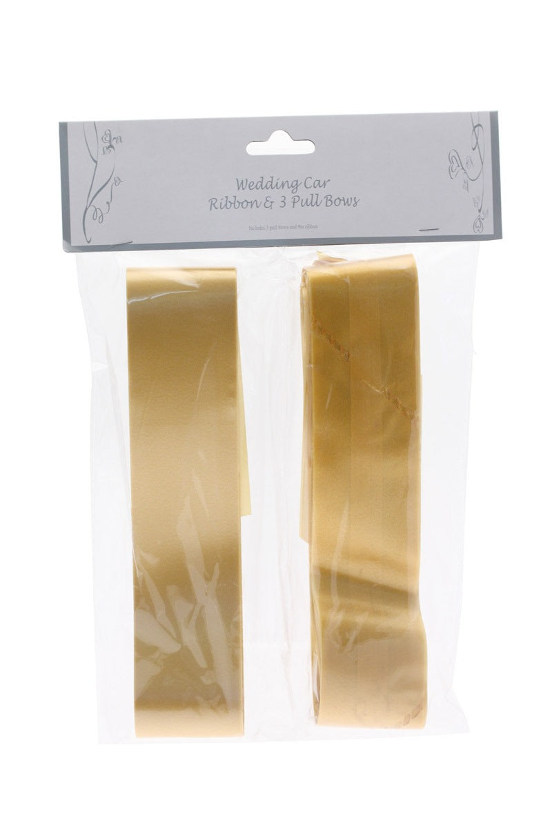 Gold Wedding Car Ribbon &amp; 3xBows
