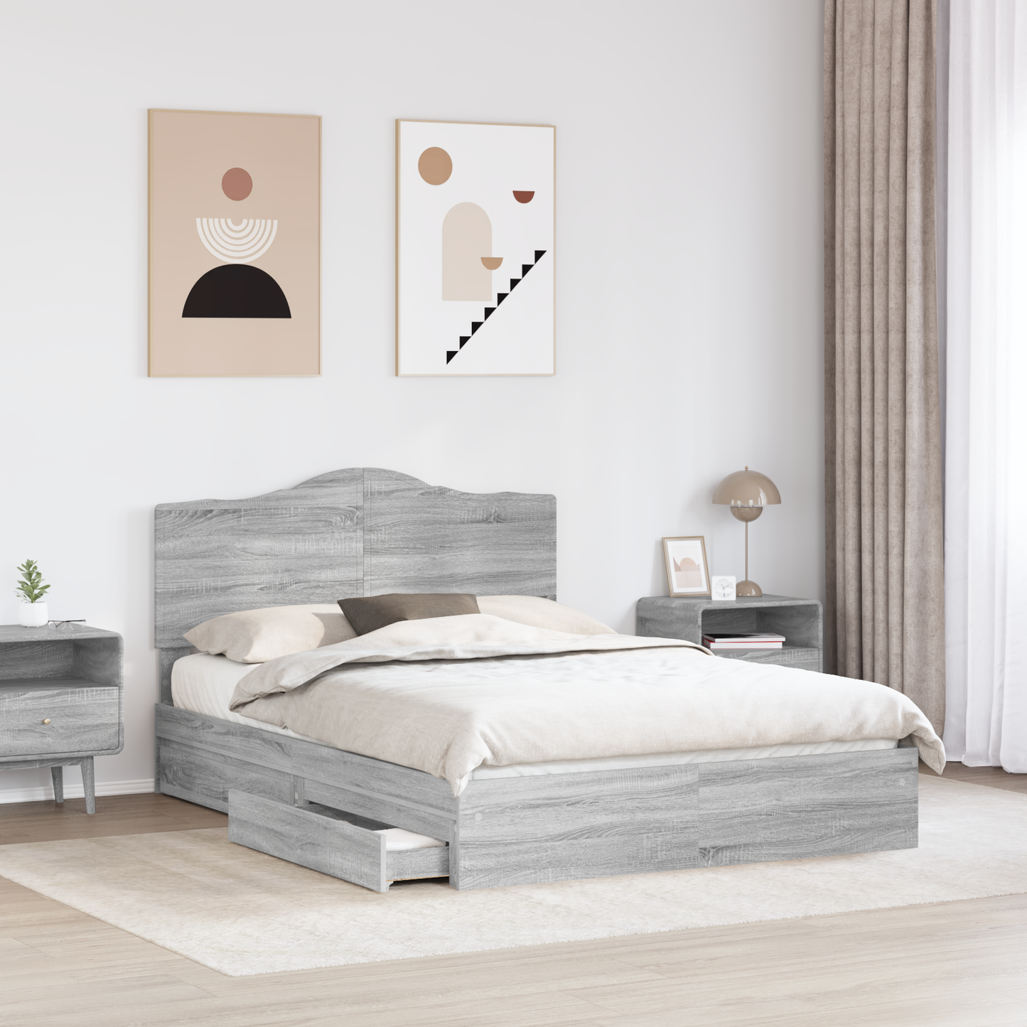 Storage Bed Grey Sonoma 160 x 200 cm Engineered Wood