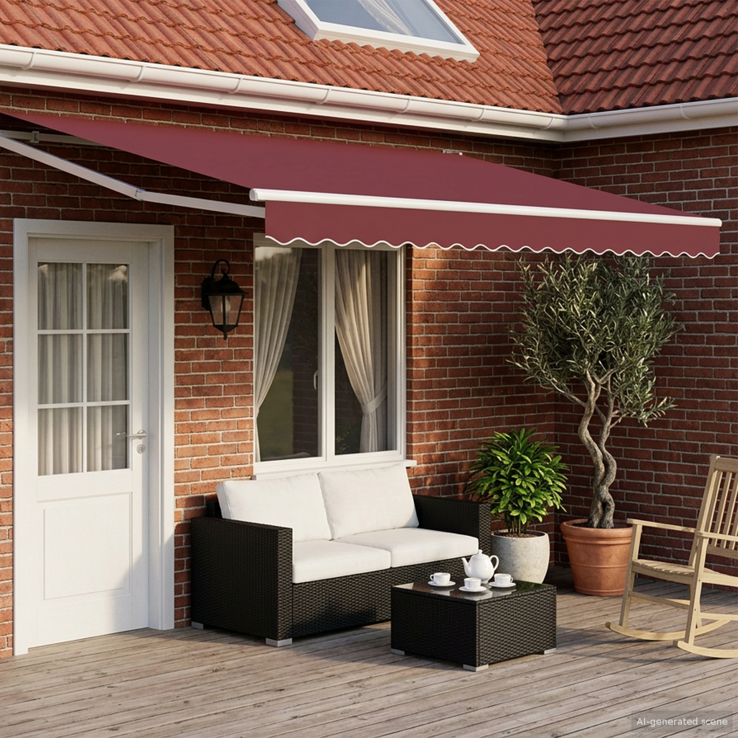 Manual Retractable Awning with LEDs Burgundy and White 5 x 3 m