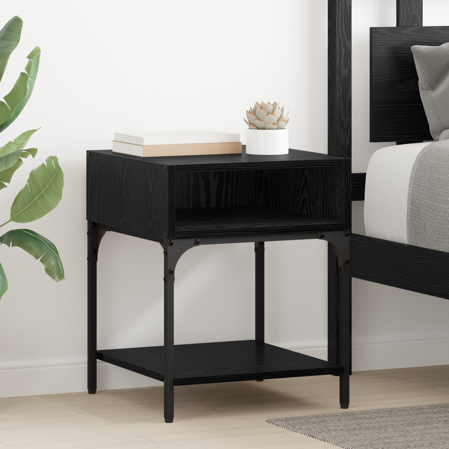 Bedside Table Black Oak 40 x 40 x 50 cm Engineered Wood
