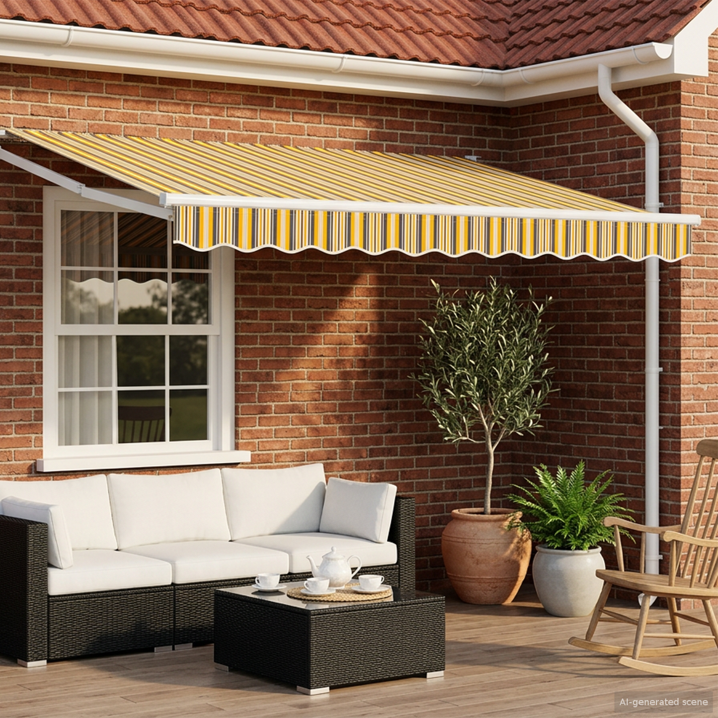 Electric Retractable Awning Yellow, Grey and White 3.5 x 2.5 m
