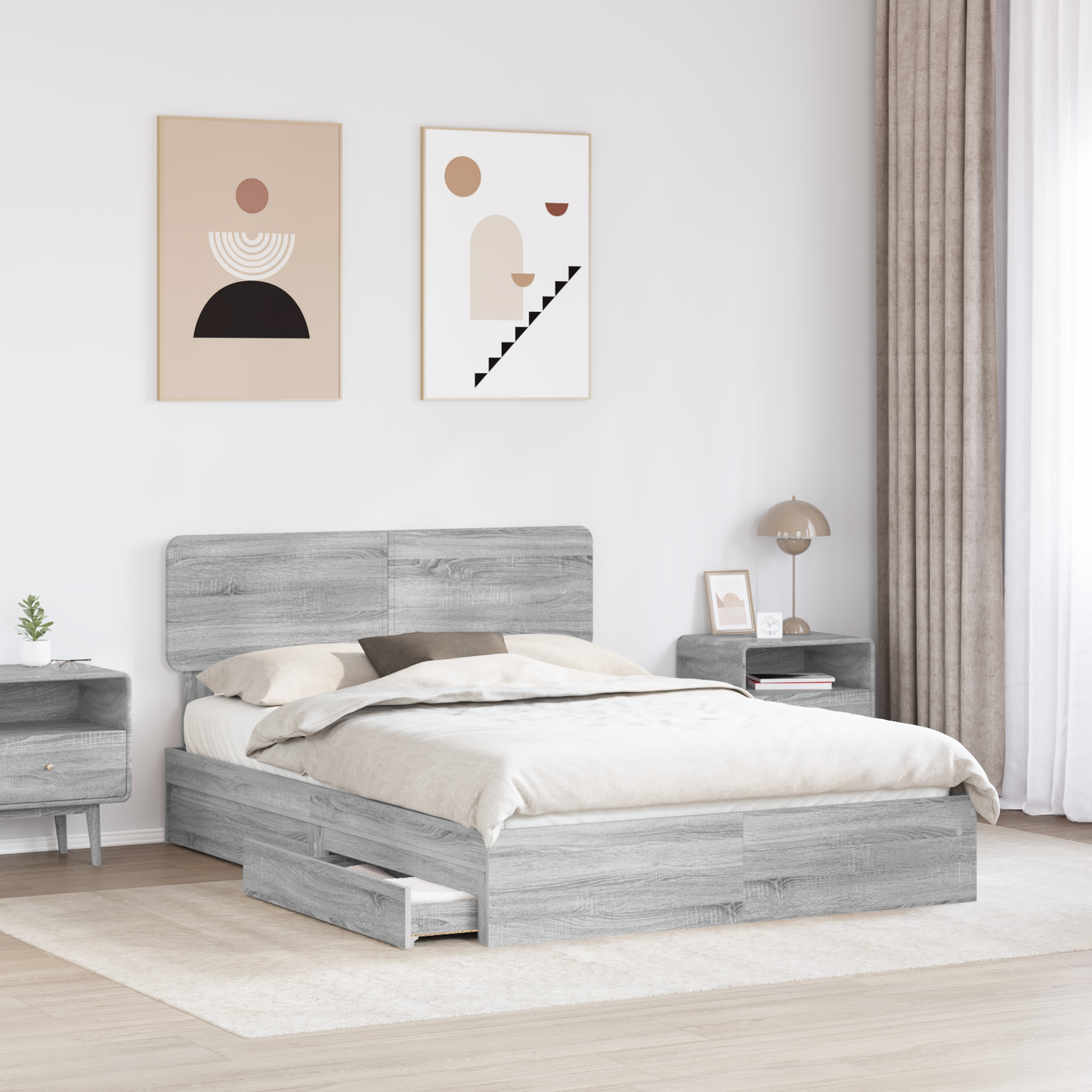 Storage Bed Grey Sonoma 140 x 200 cm Engineered Wood