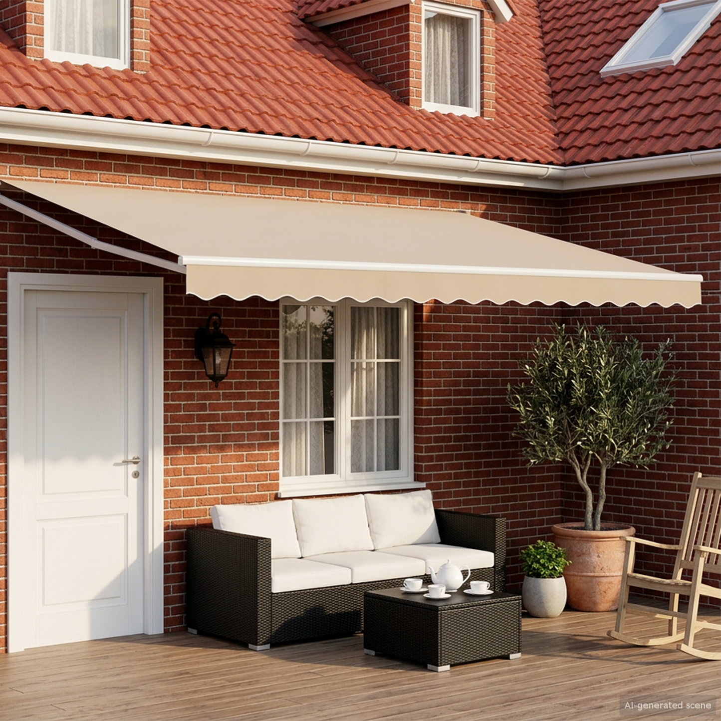 Electric Retractable Awning Beige and White 4 x 3 m