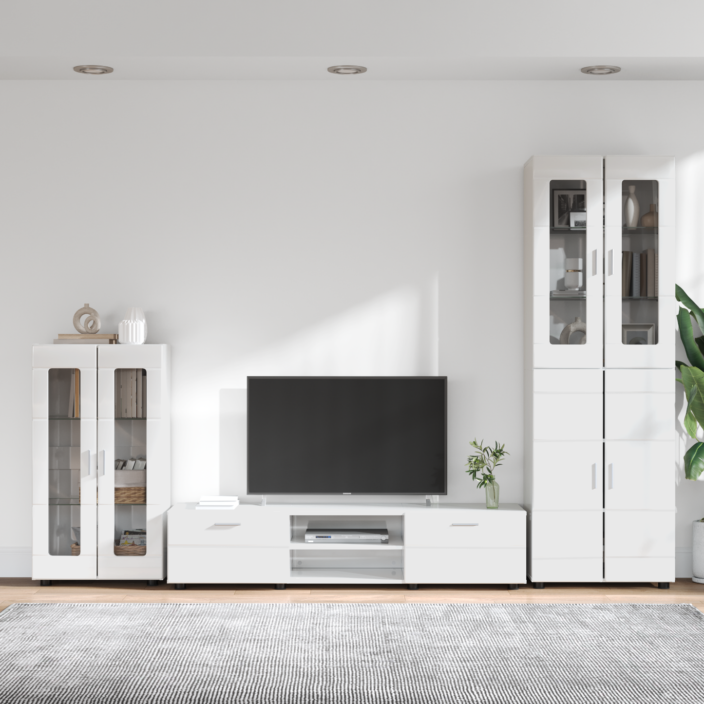 TV Cabinet Set FLORIN 3 pcs High Gloss White Engineered Wood
