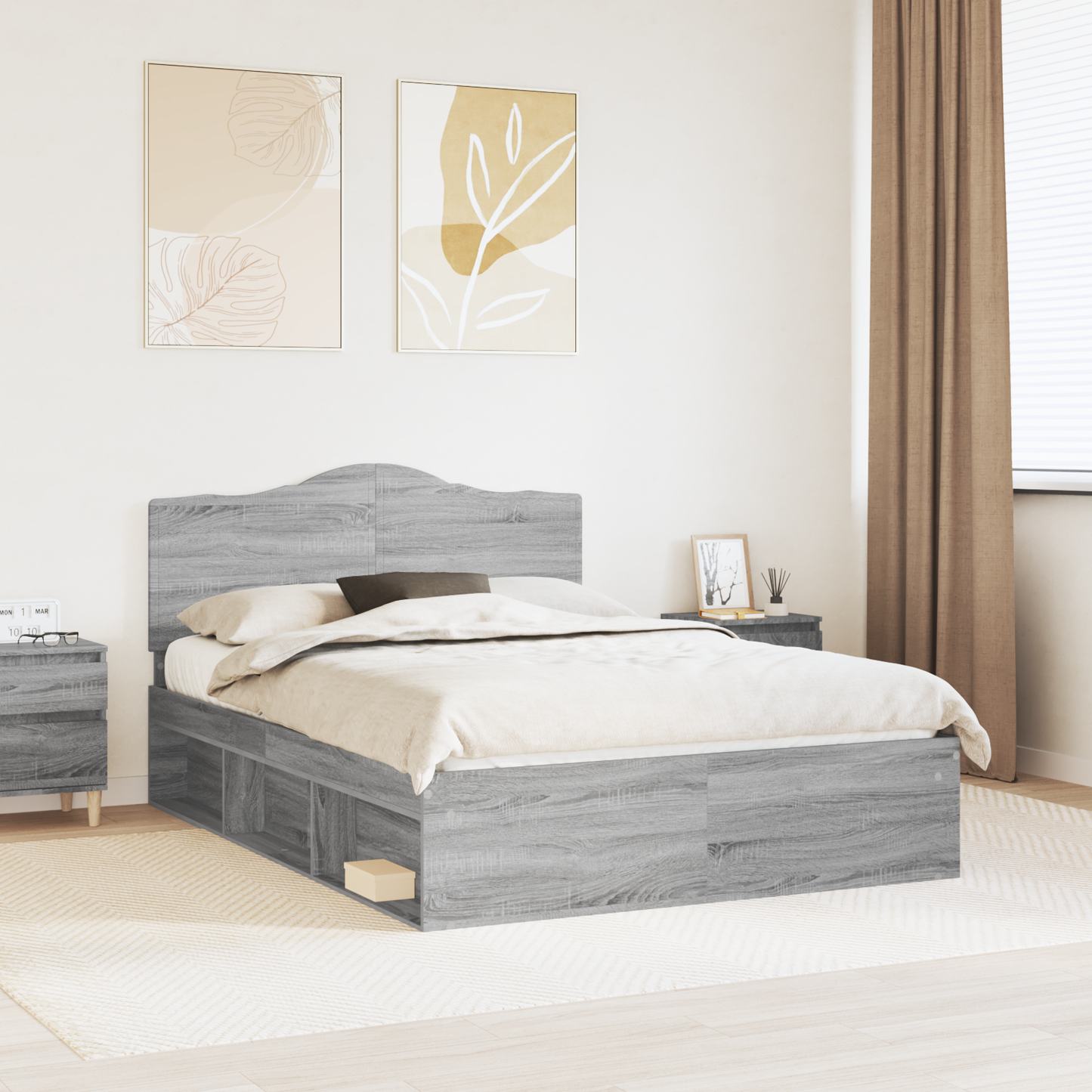 Bed Frame Grey Sonoma 140 x 190 cm Solid Pine Wood