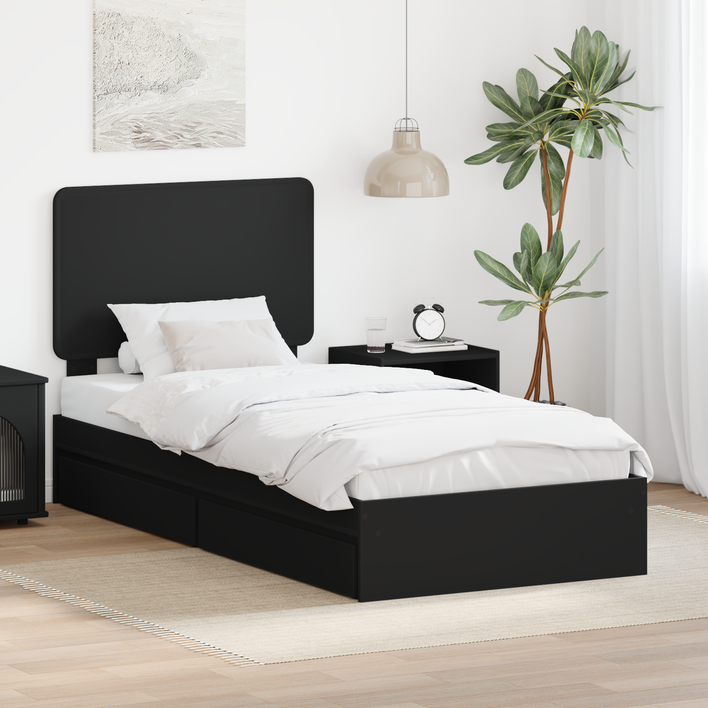 Storage Bed with Headboard Black 90 x 190 cm Engineered Wood