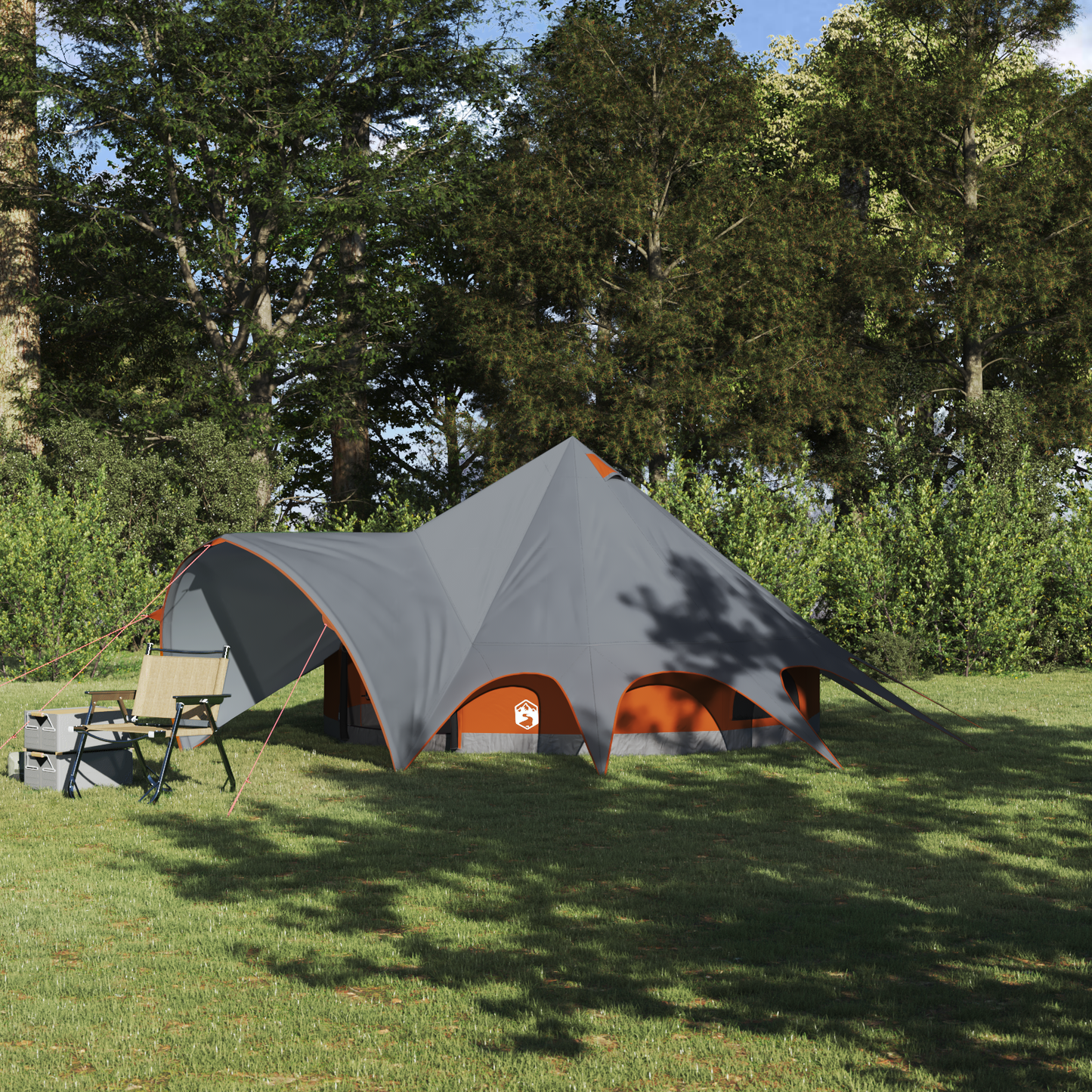 Teepee Tent 3-Person Grey and Orange 312 x 312 x 197 cm