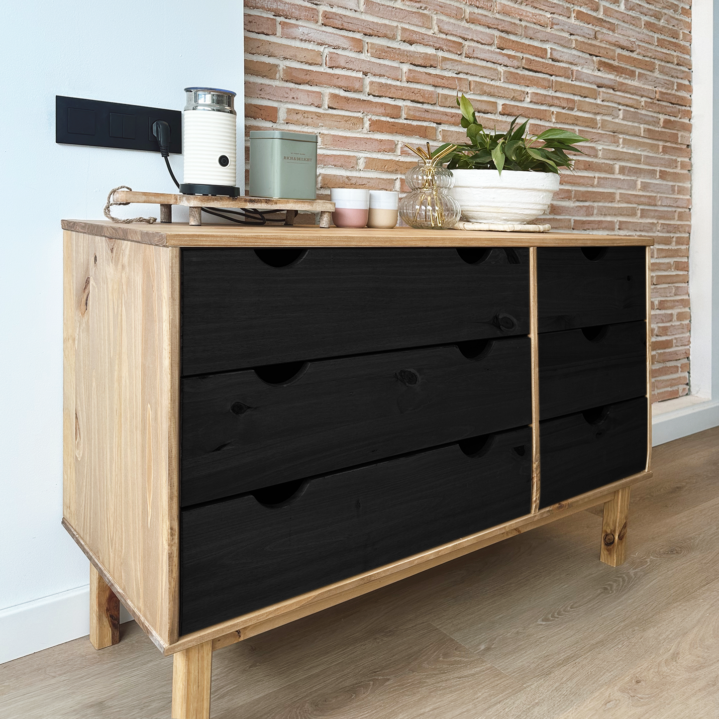 Drawer Cabinet OTTA Black 111 x 43 x 73.5 cm Solid Pine Wood