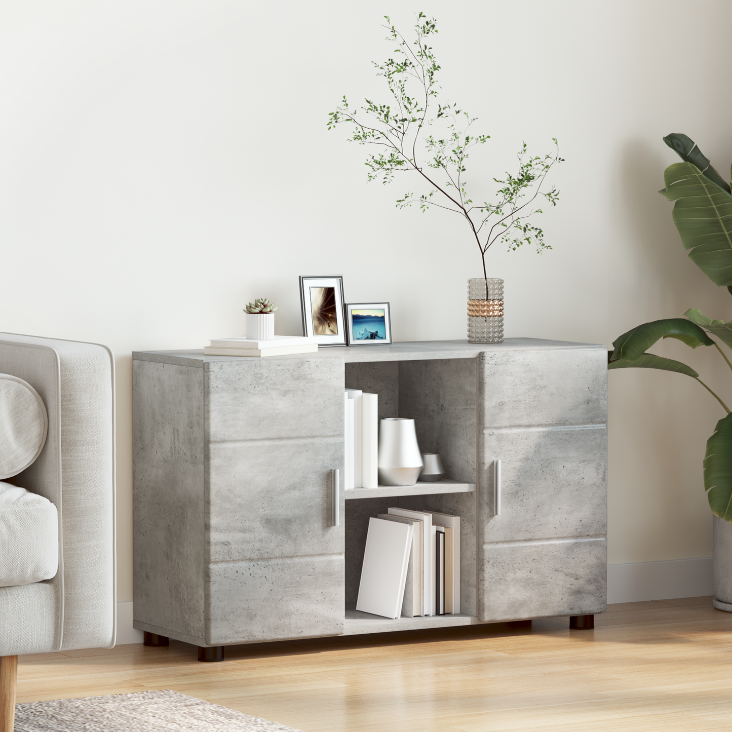 Sideboard with Shelf FLORIN Concrete Grey 88.5 x 30.5 x 55.5 cm