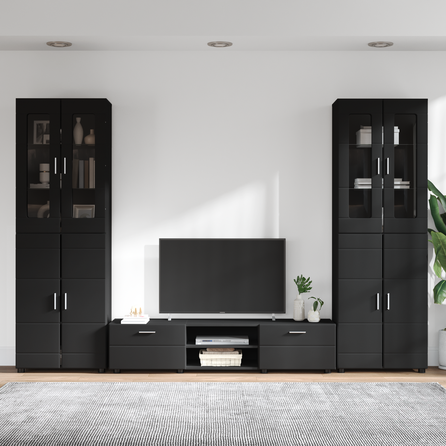 TV Cabinet Set with Drawer FLORIN 3 pcs Black Engineered Wood