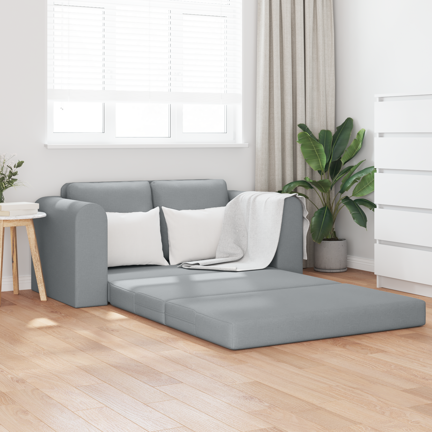 Folding Sofa Bed Light Grey 148 x 71 x 83 cm Fabric