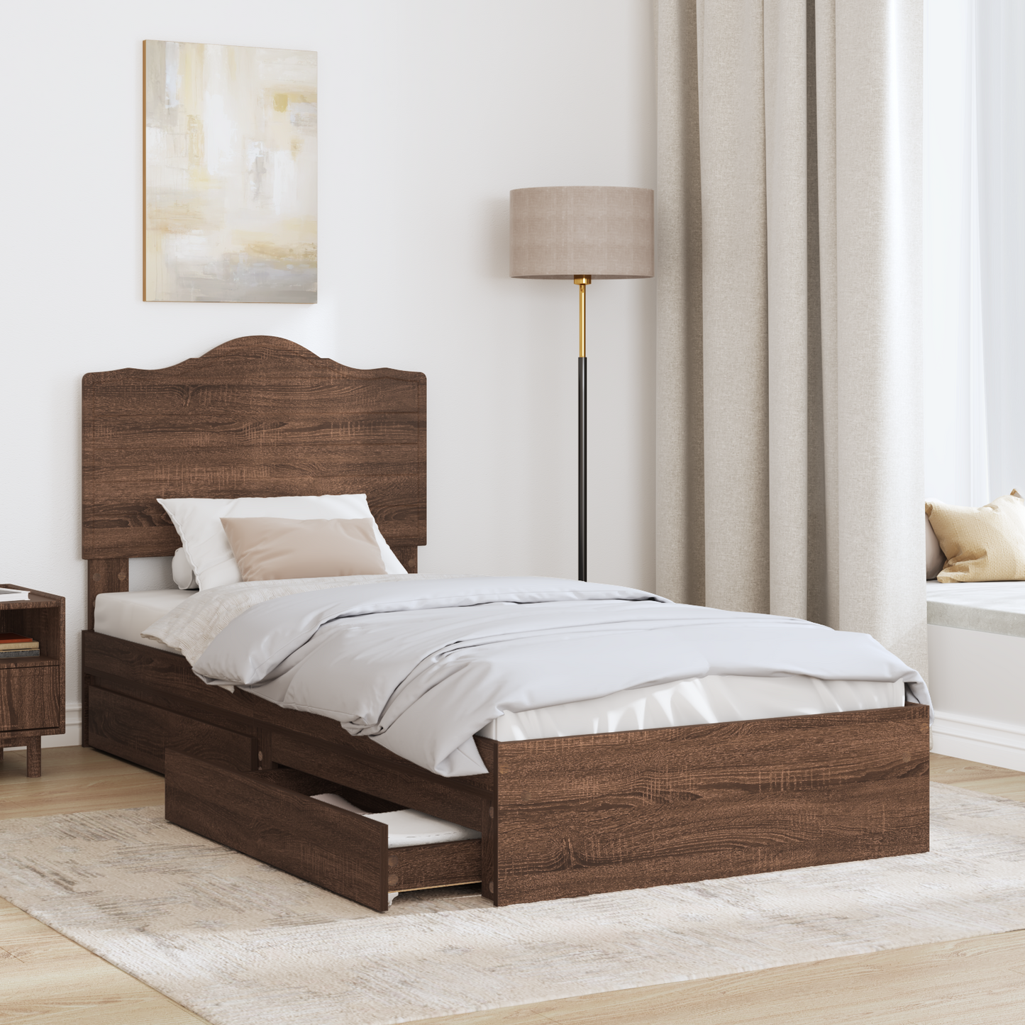 Storage Bed with Drawer Brown Oak 70 x 190 cm Engineered Wood