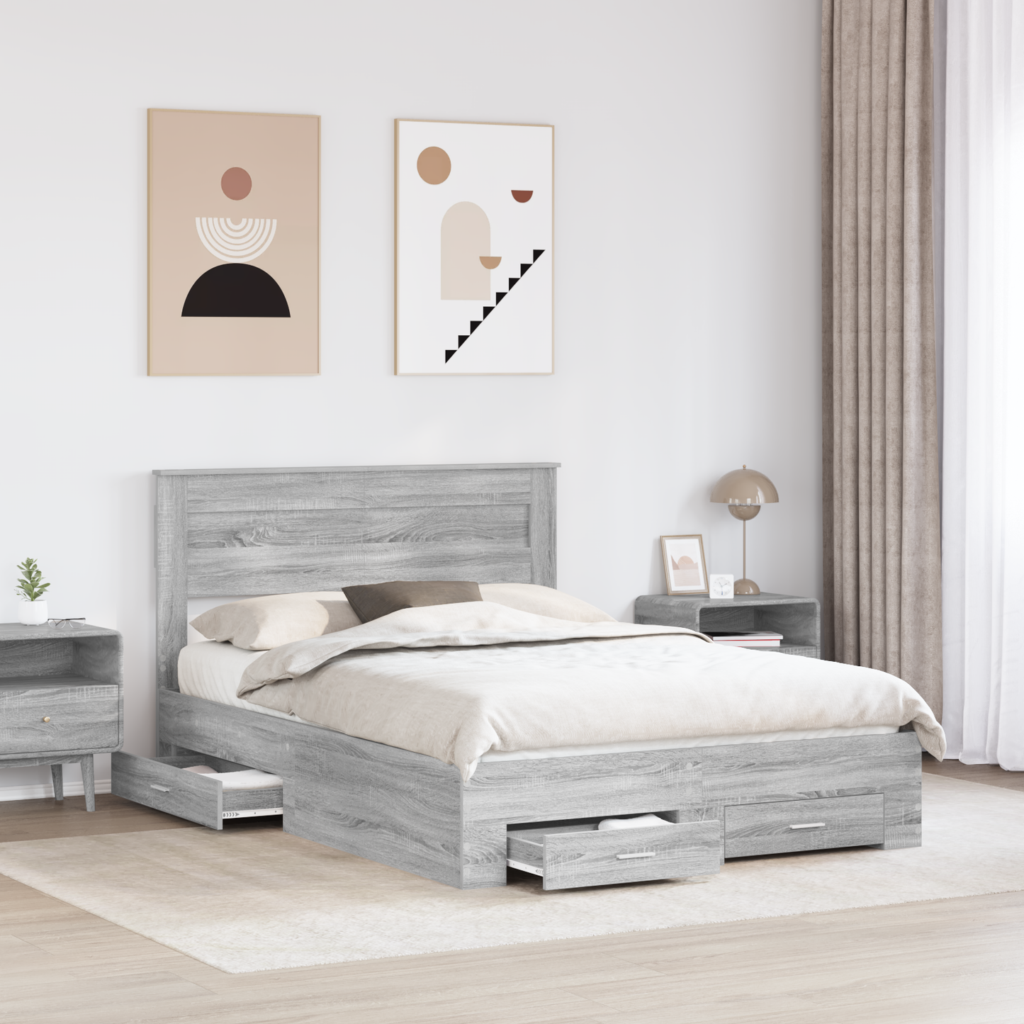 Bed Frame with Drawer Grey Sonoma 140 x 200 cm Engineered Wood