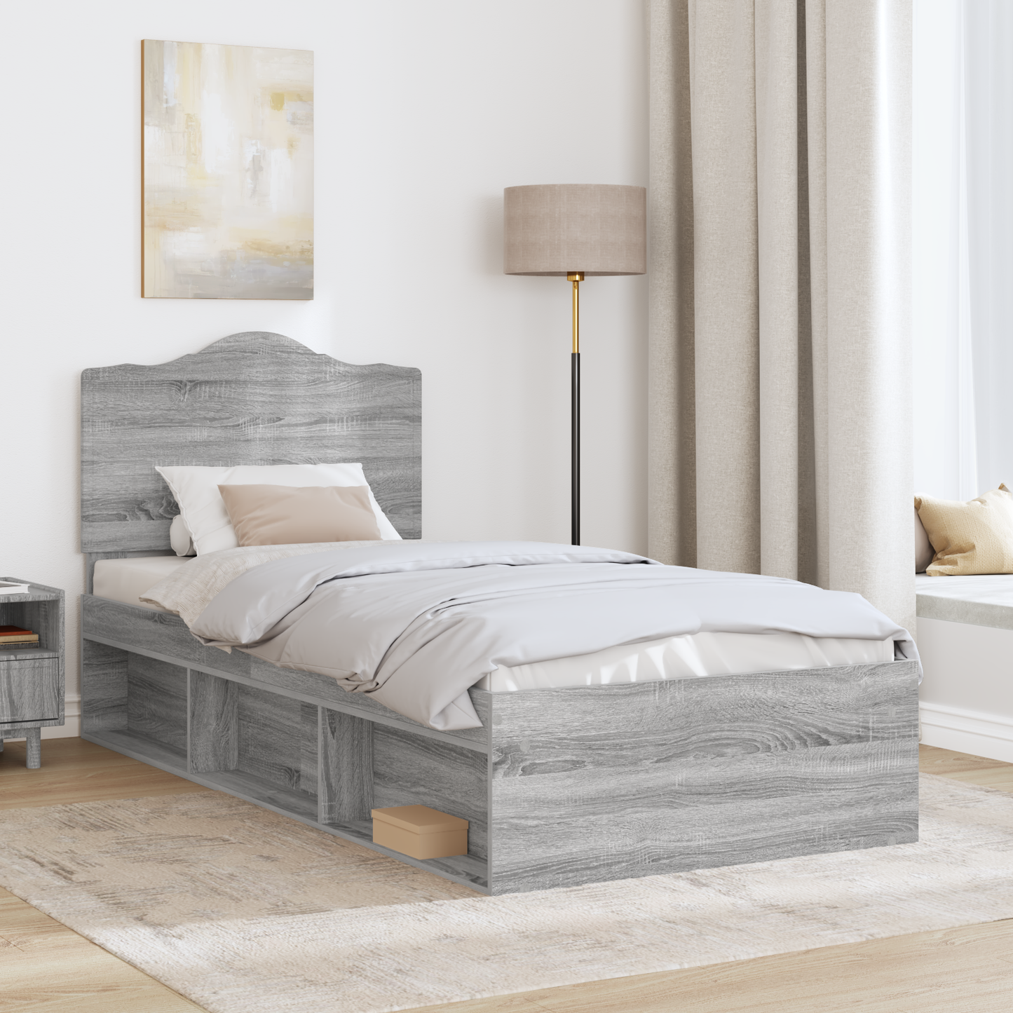 Bed Frame Grey Sonoma 75 x 190 cm Solid Pine Wood