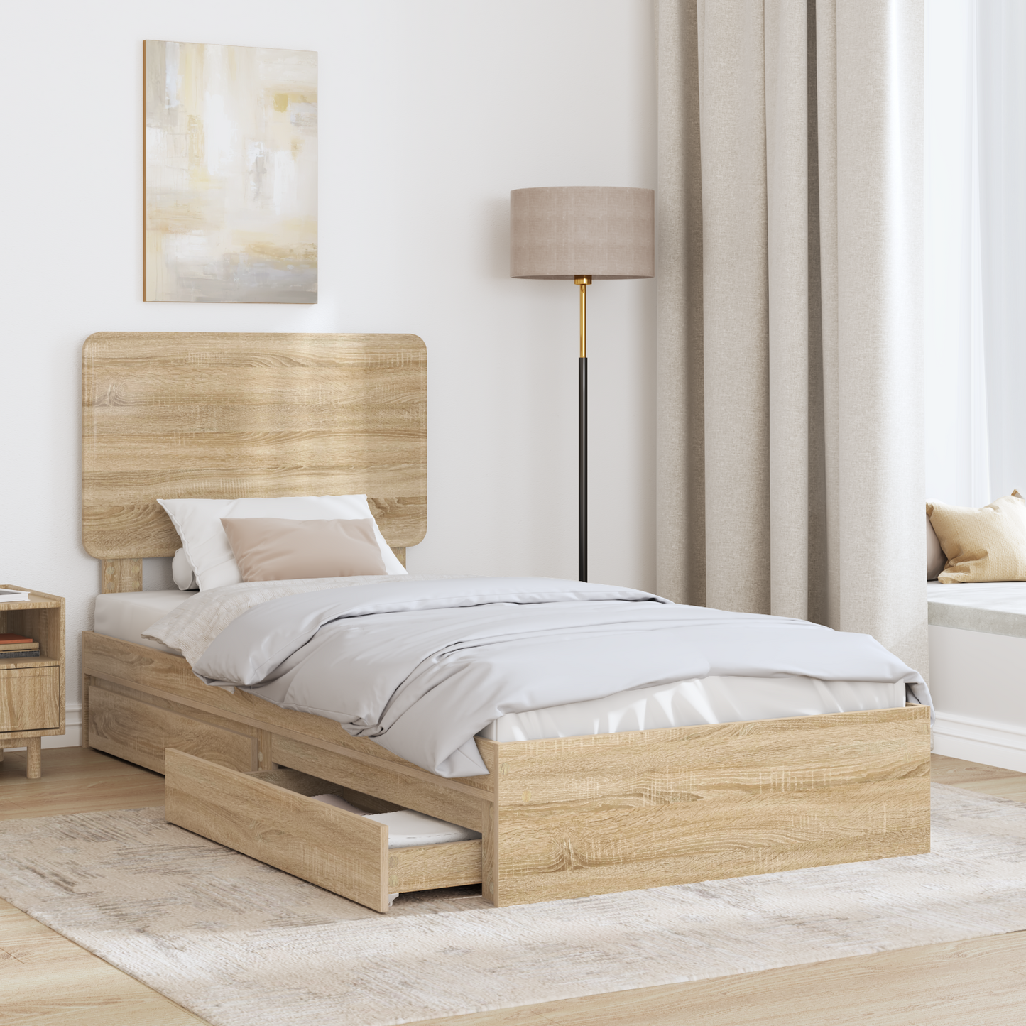 Storage Bed with Drawer Sonoma Oak 100 x 200 cm Engineered Wood