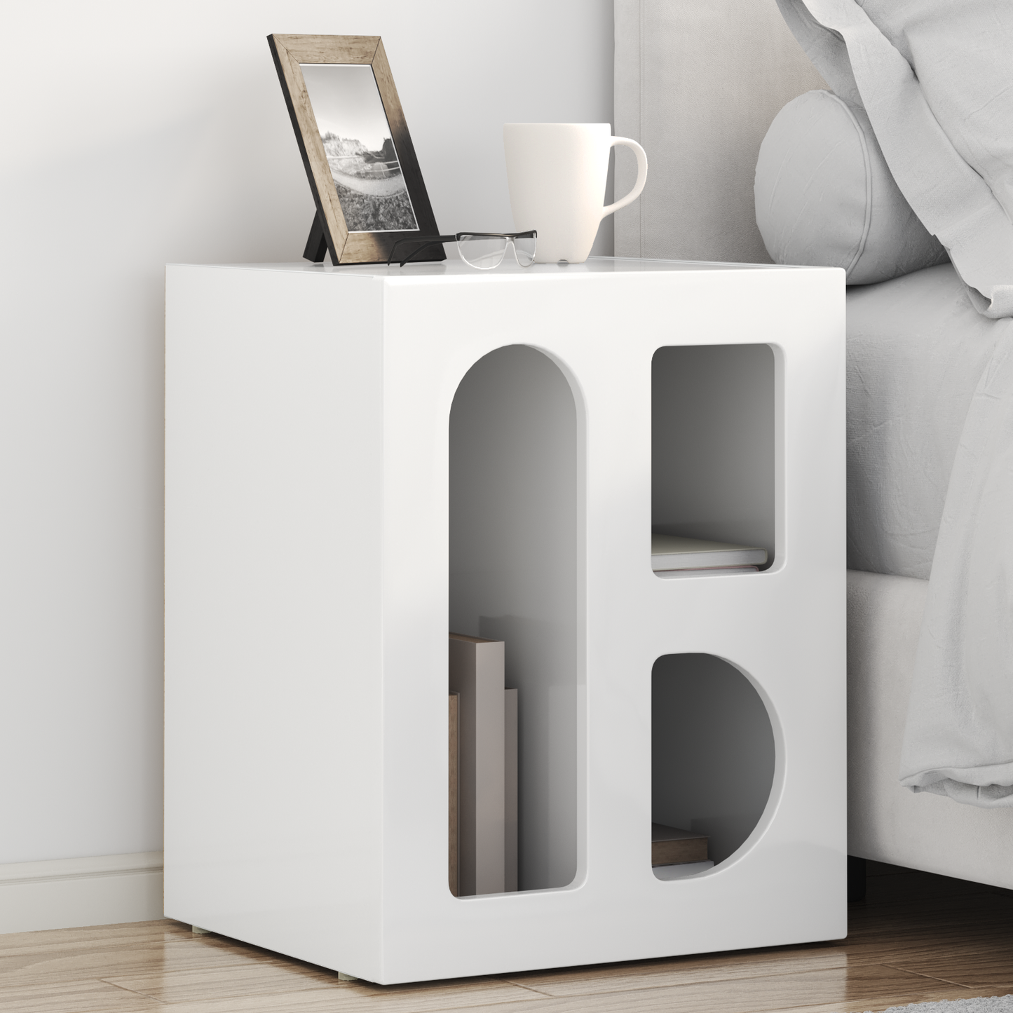 Bedside Table ELST High Gloss White 40 x 35 x 50 cm