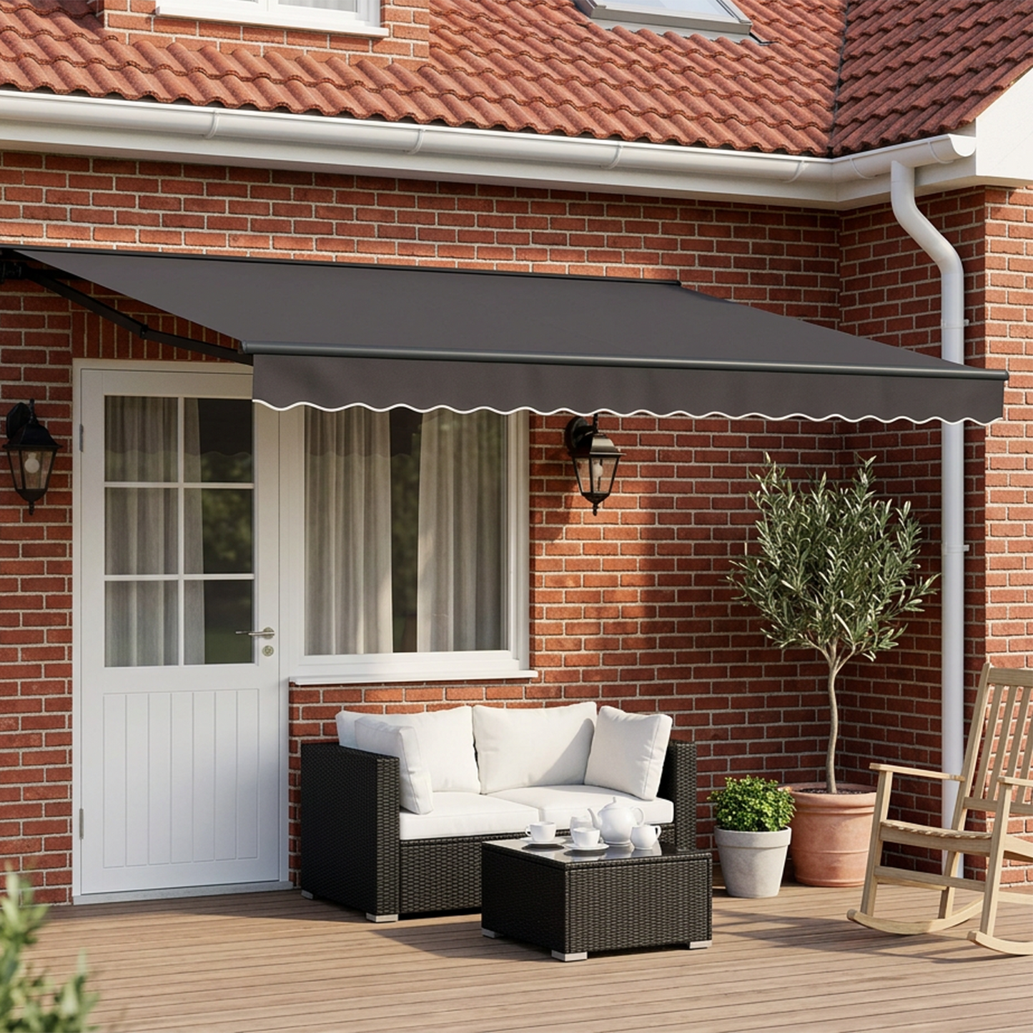 Manual Awning Frame with LEDs Anthracite 5 x 3 m