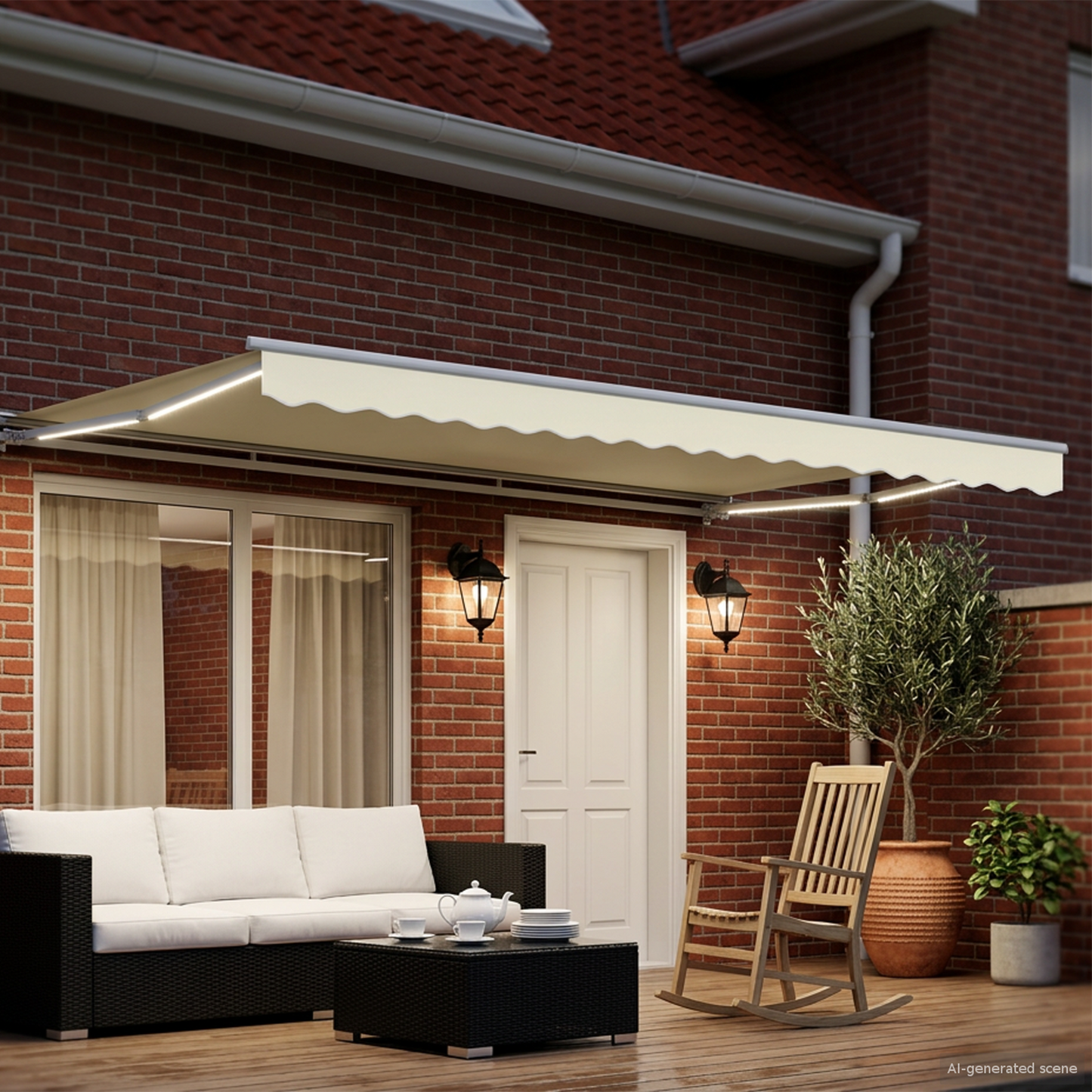 Cream and White 4.5 x 3 m Polyester with PU coating